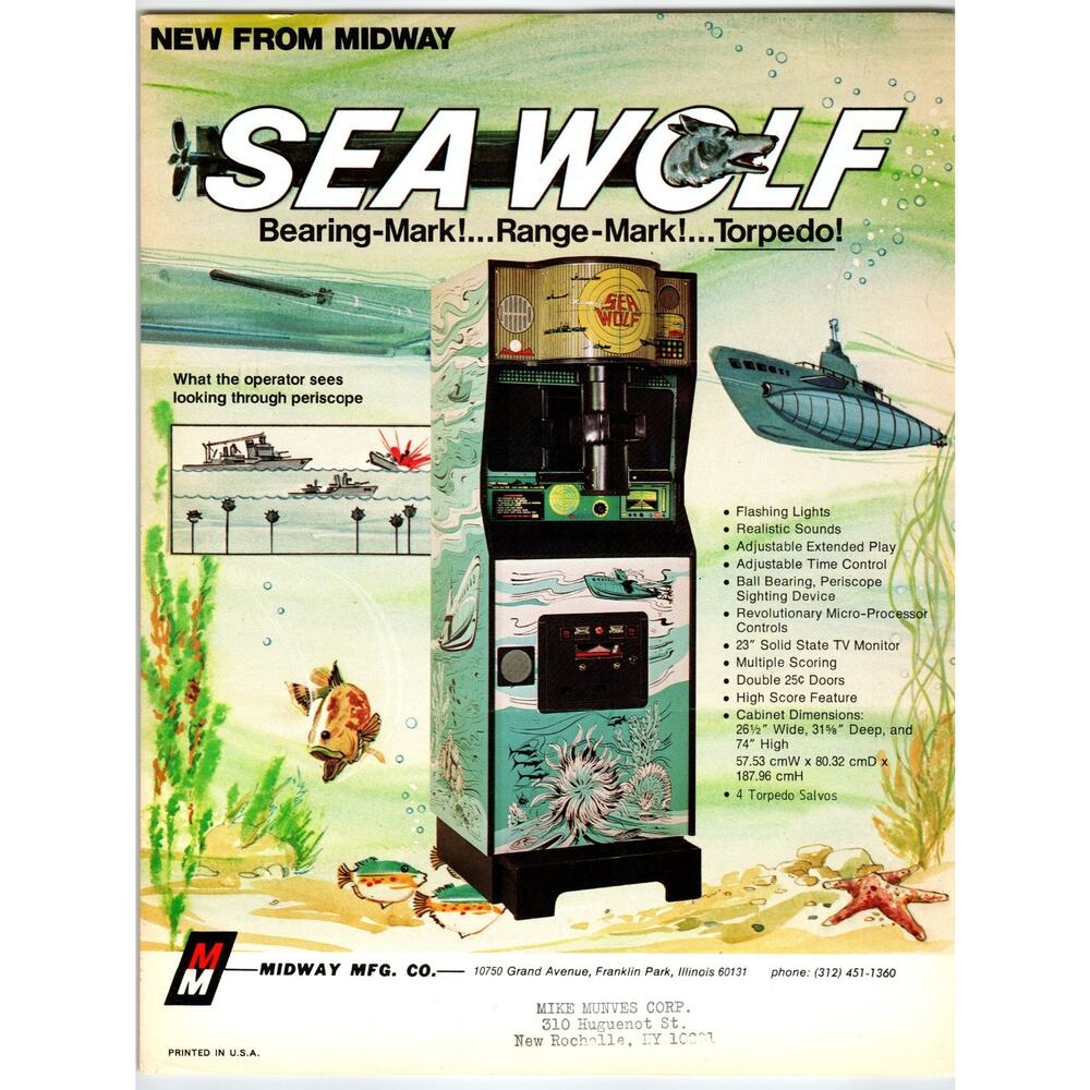 Midway Sea Wolf Arcade Game Flyer Original Sales Ad 1970s Submarine Retro Subs